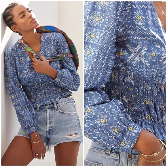 NWT ANTHROPOLOGIE FOREVER THAT GIRL EMBROIDERED SMOCKED BLOUSE - Picture 5 of 5